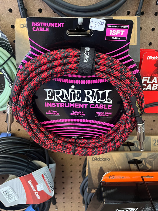 Ernie Ball Braided 18ft Instrument Cable Red/Black