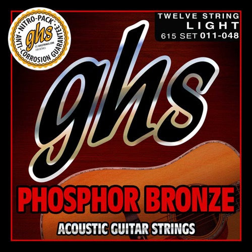 GHS Acoustic Guitar Phosphor Bronze Light 12 Strings, .011 - .048, 615