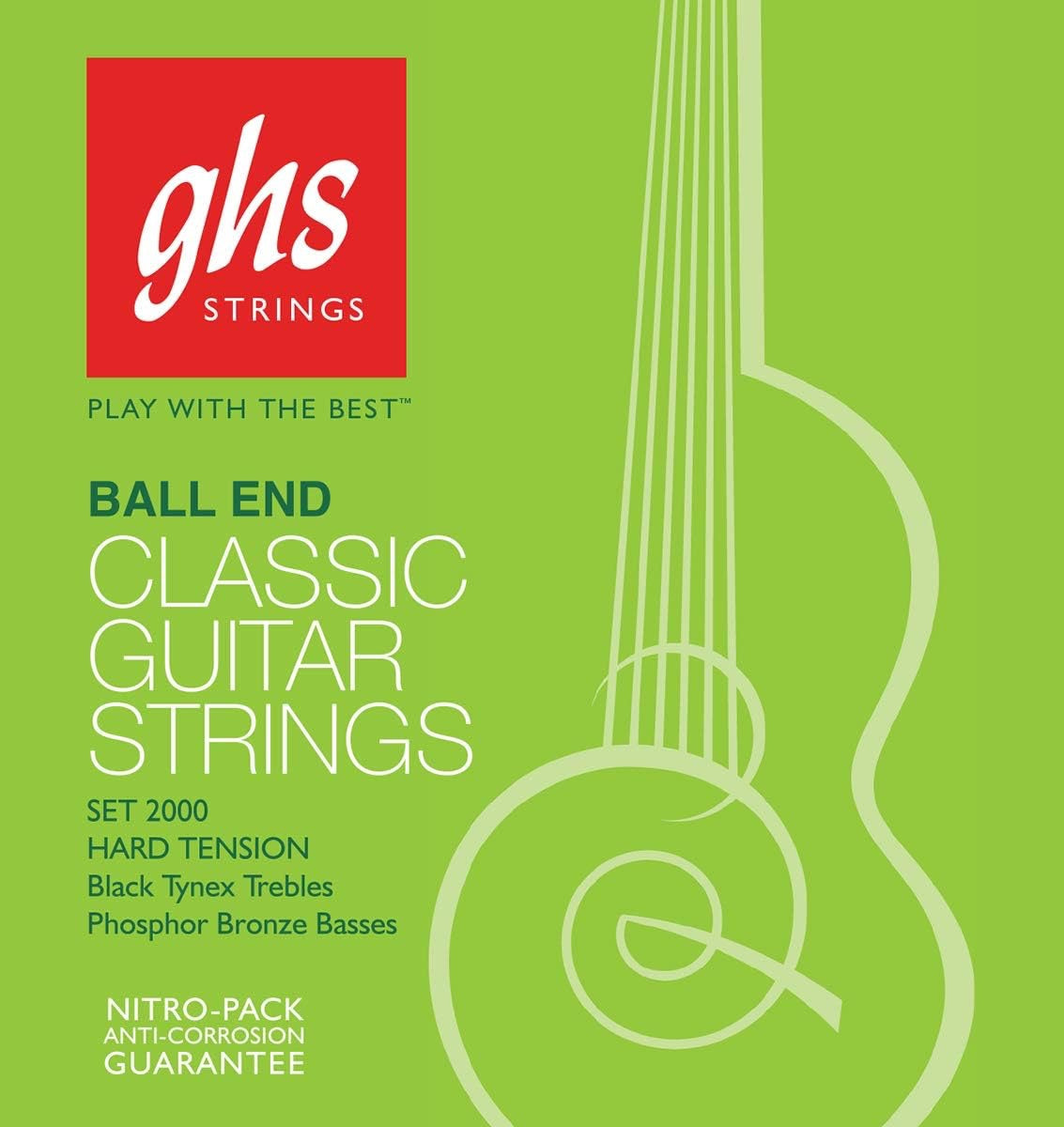 GHS Strings 2000 Ball End Regular, Classical Guitar Strings, High Tension, Phosphor Basses (.028-.043)