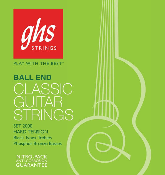 GHS Strings 2000 Ball End Regular, Classical Guitar Strings, High Tension, Phosphor Basses (.028-.043)