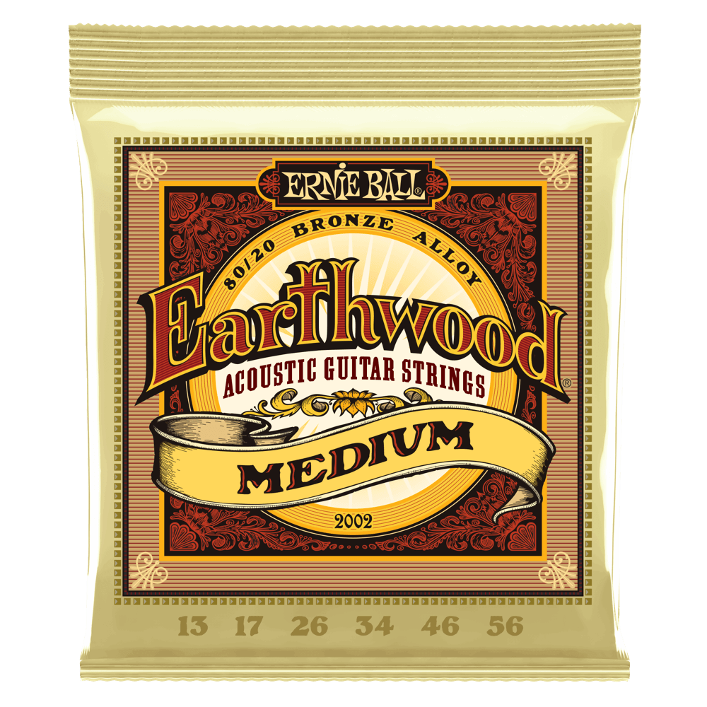 Ernie Ball 2002 Medium Earthwood 80/20 Bronze Acoustic Guitar Strings 13-56