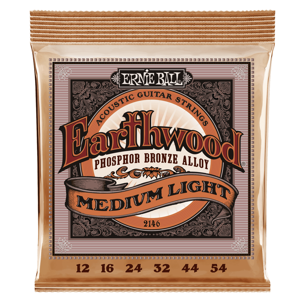 Ernie Ball 2146 Medium Light Earthwood Phosphor Bronze Acoustic Guitar Strings 12-54